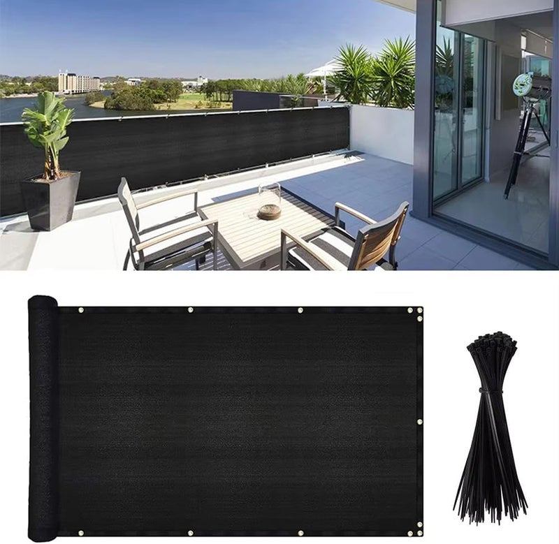 JUNKOGO 4x19Ft Balcony Privacy Screen, Apartment Railing Cover for Sunshade Wind & UV Protection, Outdoor Privacy Fence Screen for Patio, Terrace, Porch & Poolside Protection (Black) - Image 1